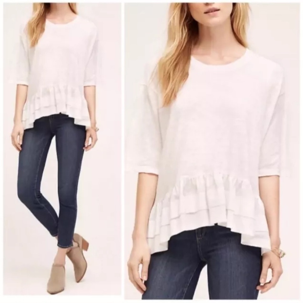 Akemi + Kin Anthro Ruffle Tiered Tunic Cotton T Shirt Small